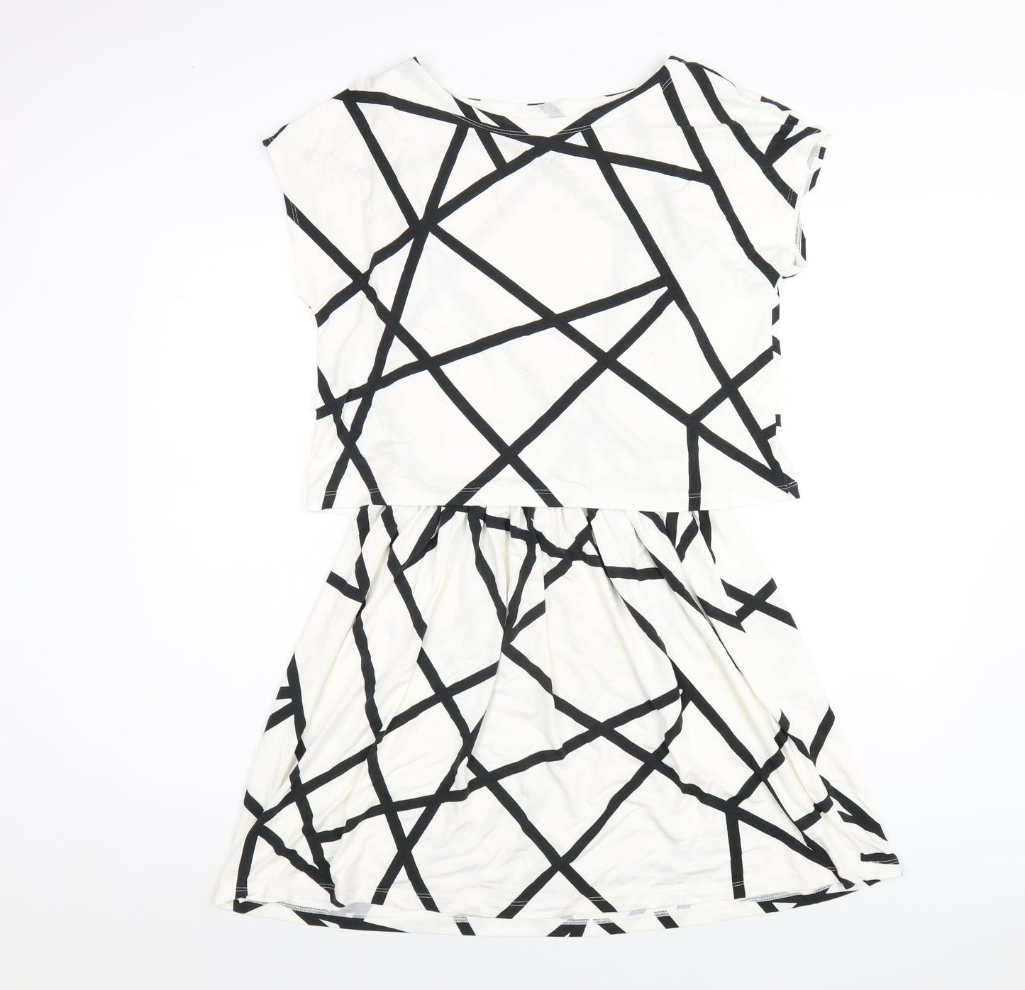Uniqlo Womens White Geometric Viscose A-Line Size XS Round Neck Pullover