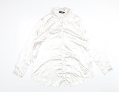 PRETTYLITTLETHING Womens White Polyester Basic Button-Up Size L Collared