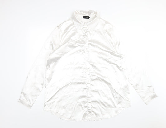 PRETTYLITTLETHING Womens White Polyester Basic Button-Up Size L Collared