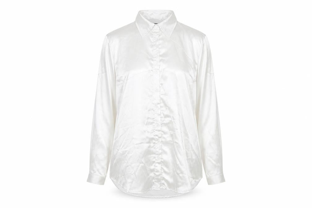 PRETTYLITTLETHING Womens White Polyester Basic Button-Up Size L Collared