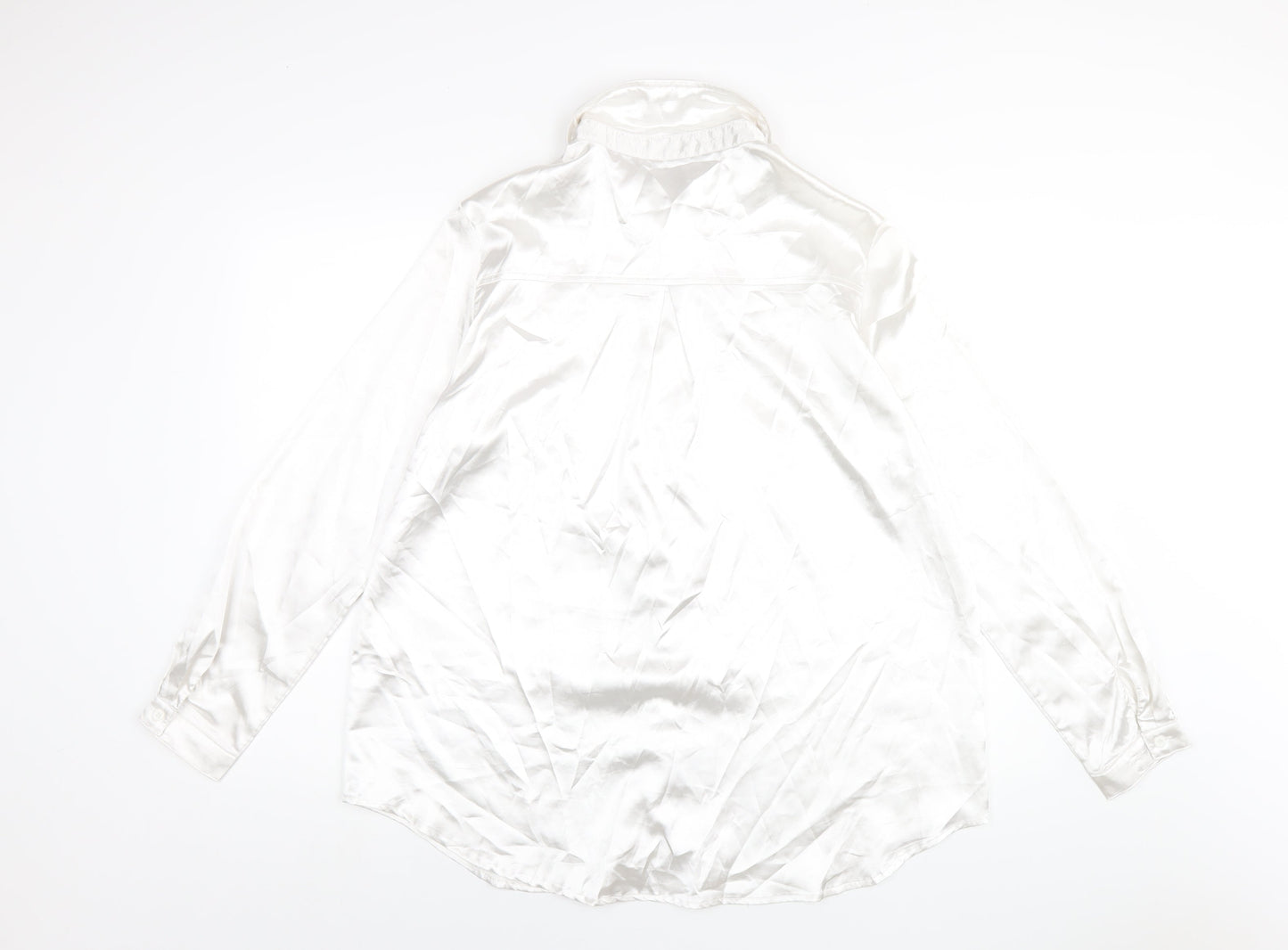 PRETTYLITTLETHING Womens White Polyester Basic Button-Up Size L Collared