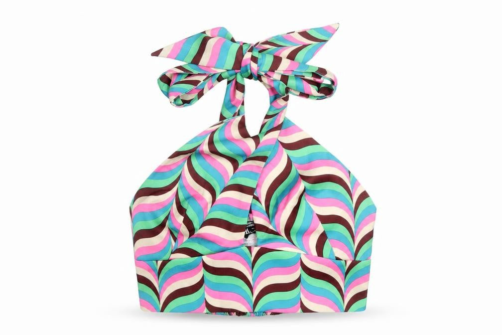 Zara Womens Multicoloured Geometric Polyester Cropped T-Shirt Size S Halter