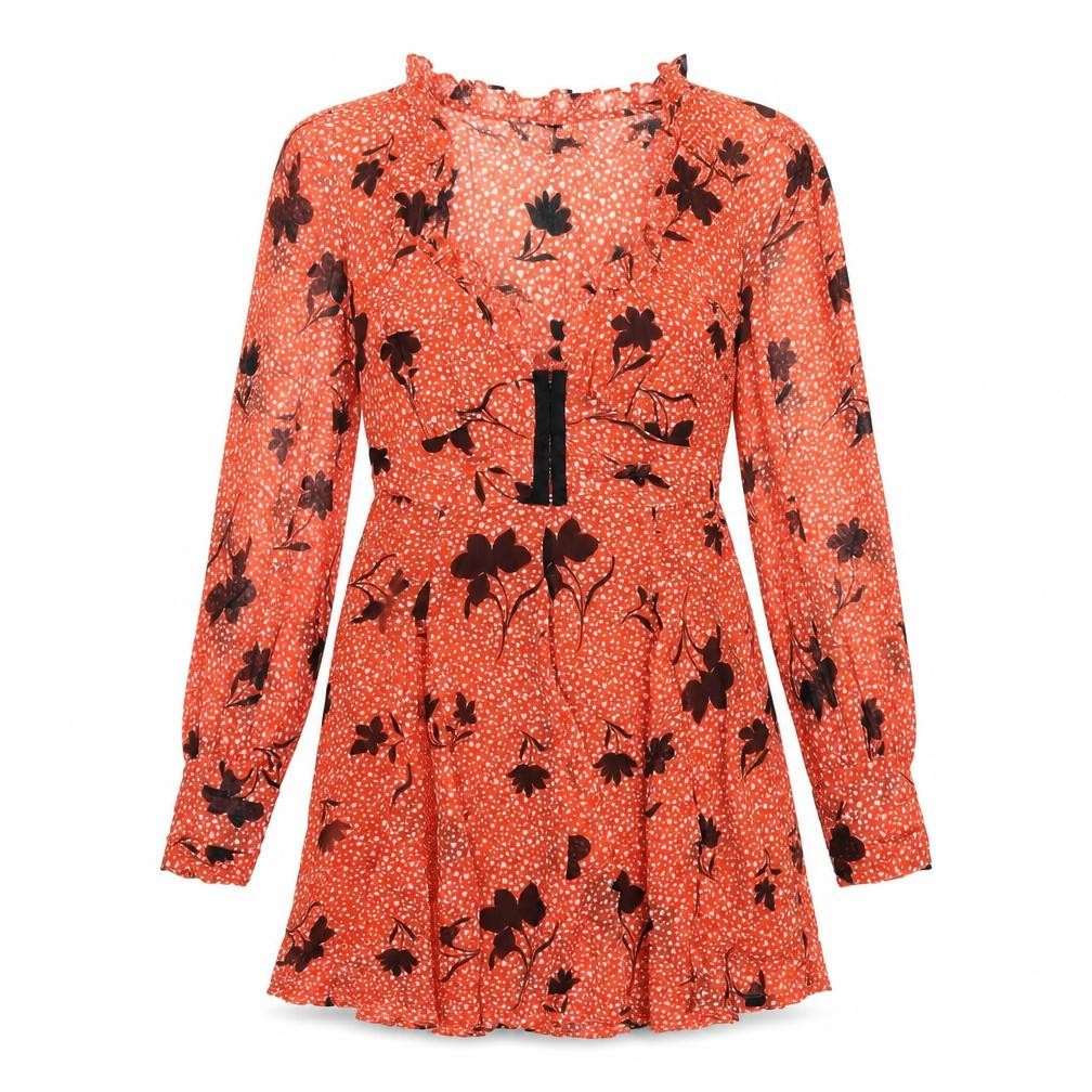ASOS Womens Orange Geometric Polyester A-Line Size 8 V-Neck Zip