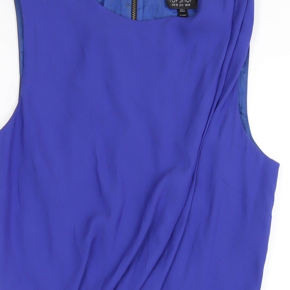Topshop Womens Blue Polyester A-Line Size 10 Round Neck Zip