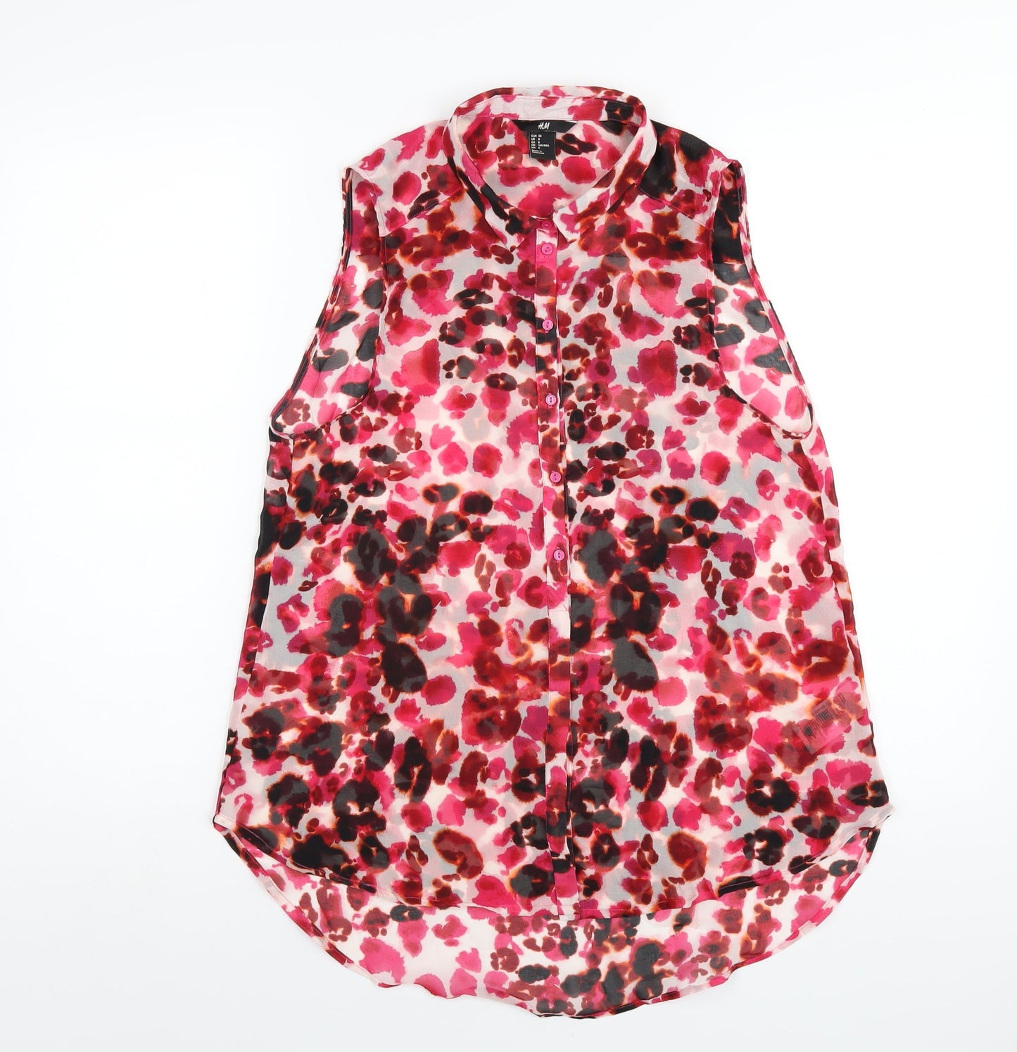 H&M Womens Pink Geometric Polyester Basic Button-Up Size 10 Collared