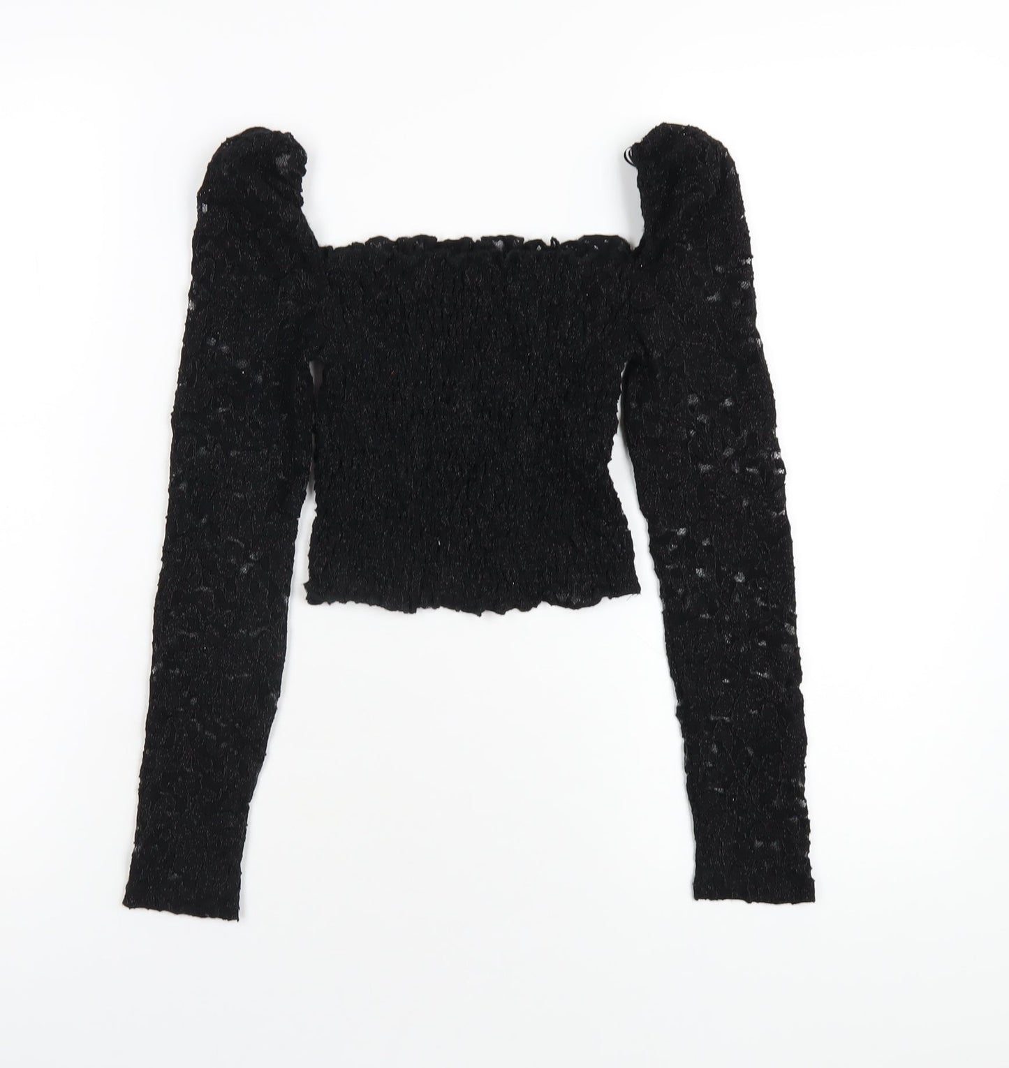 Topshop Womens Black Nylon Cropped T-Shirt Size 6 Square Neck