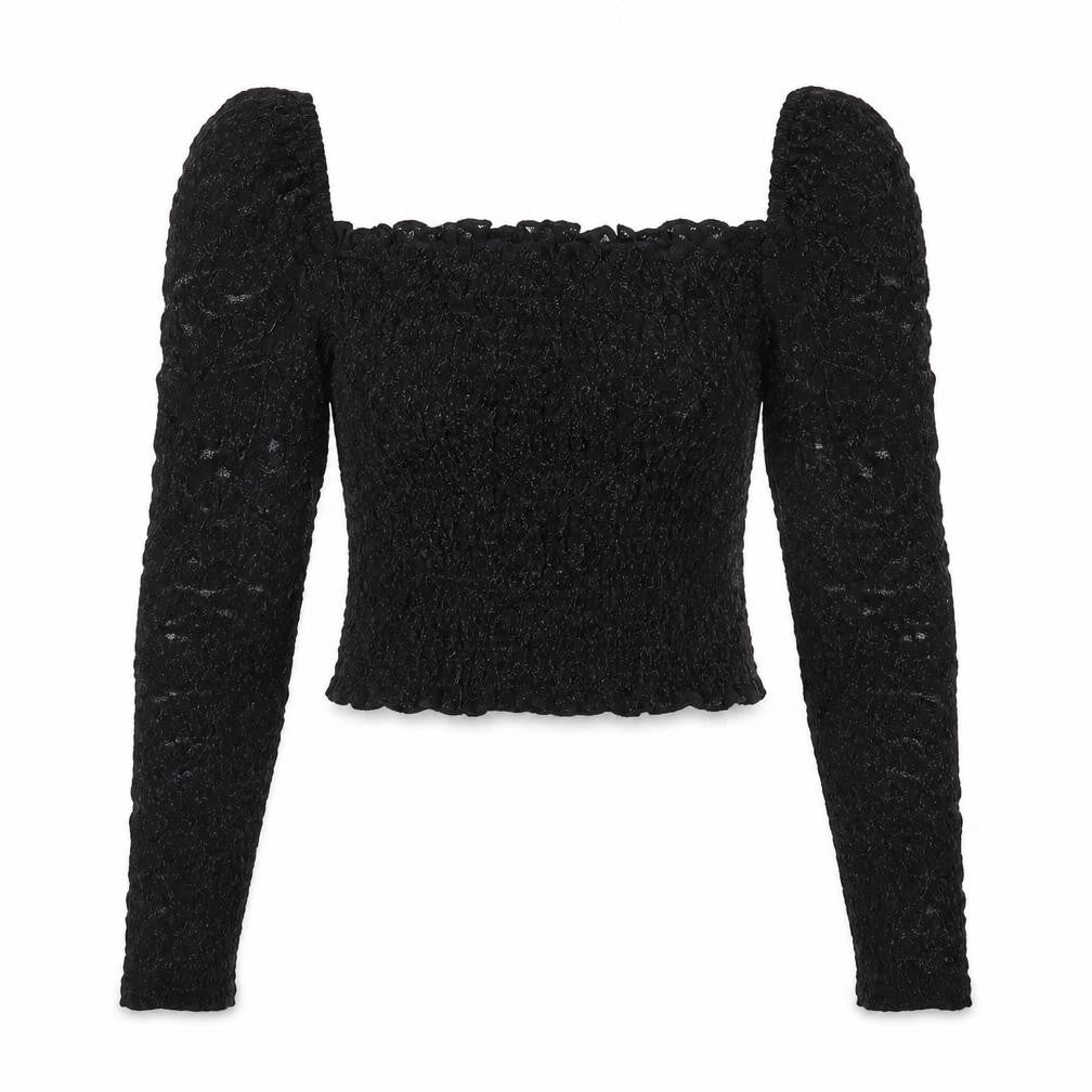 Topshop Womens Black Nylon Cropped T-Shirt Size 6 Square Neck