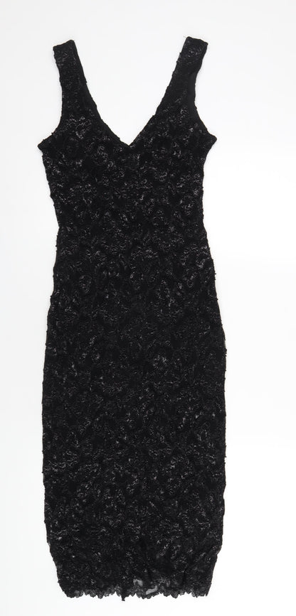 Additional front view of Principles women’s black nylon bodycon, size UK 12, v-neck pullover