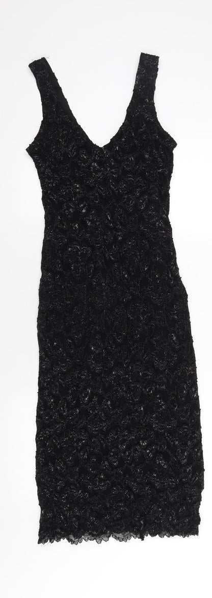 Back view of Principles women’s black nylon bodycon, size UK 12, v-neck pullover
