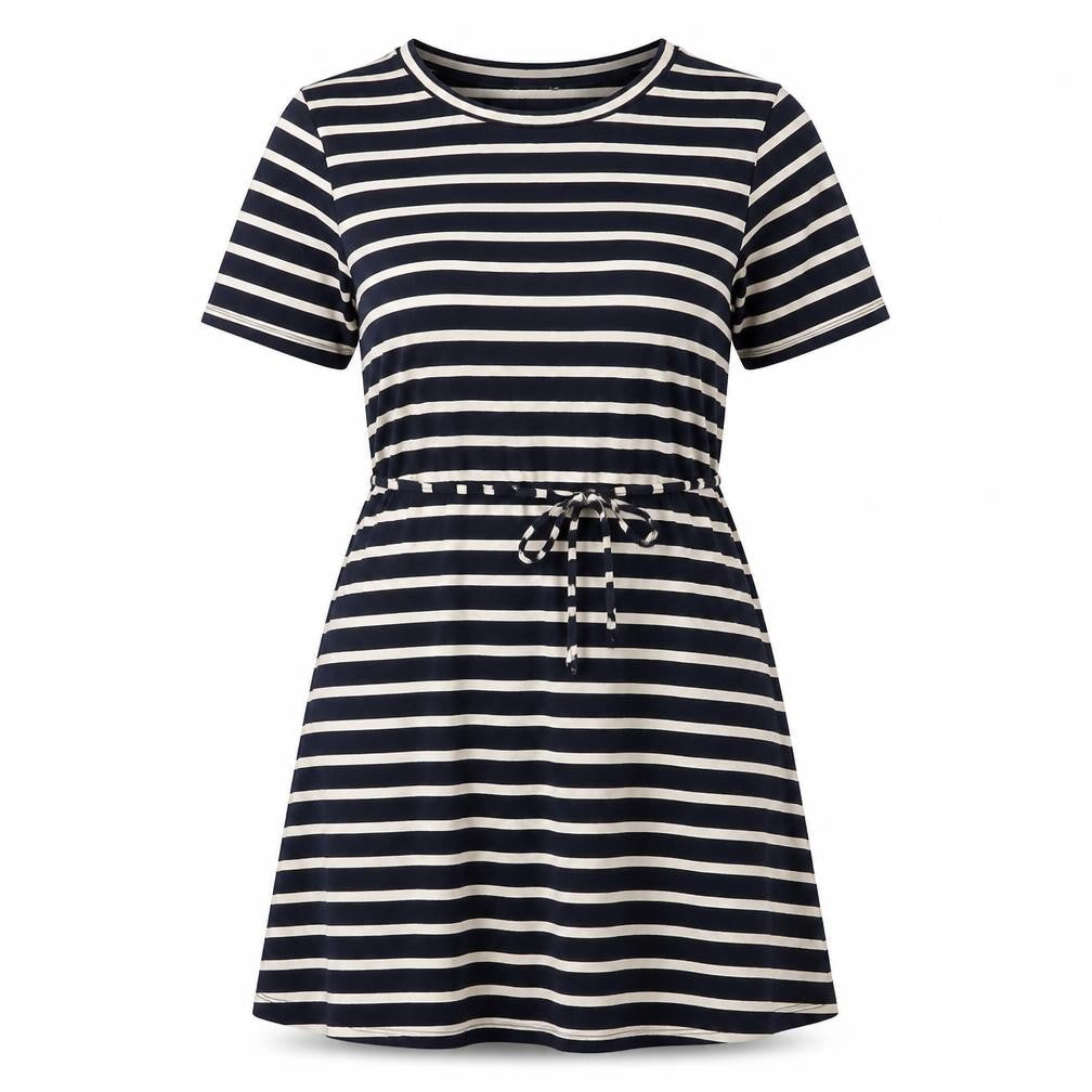 H&M Womens Blue Striped Cotton A-Line Size S Round Neck Pullover
