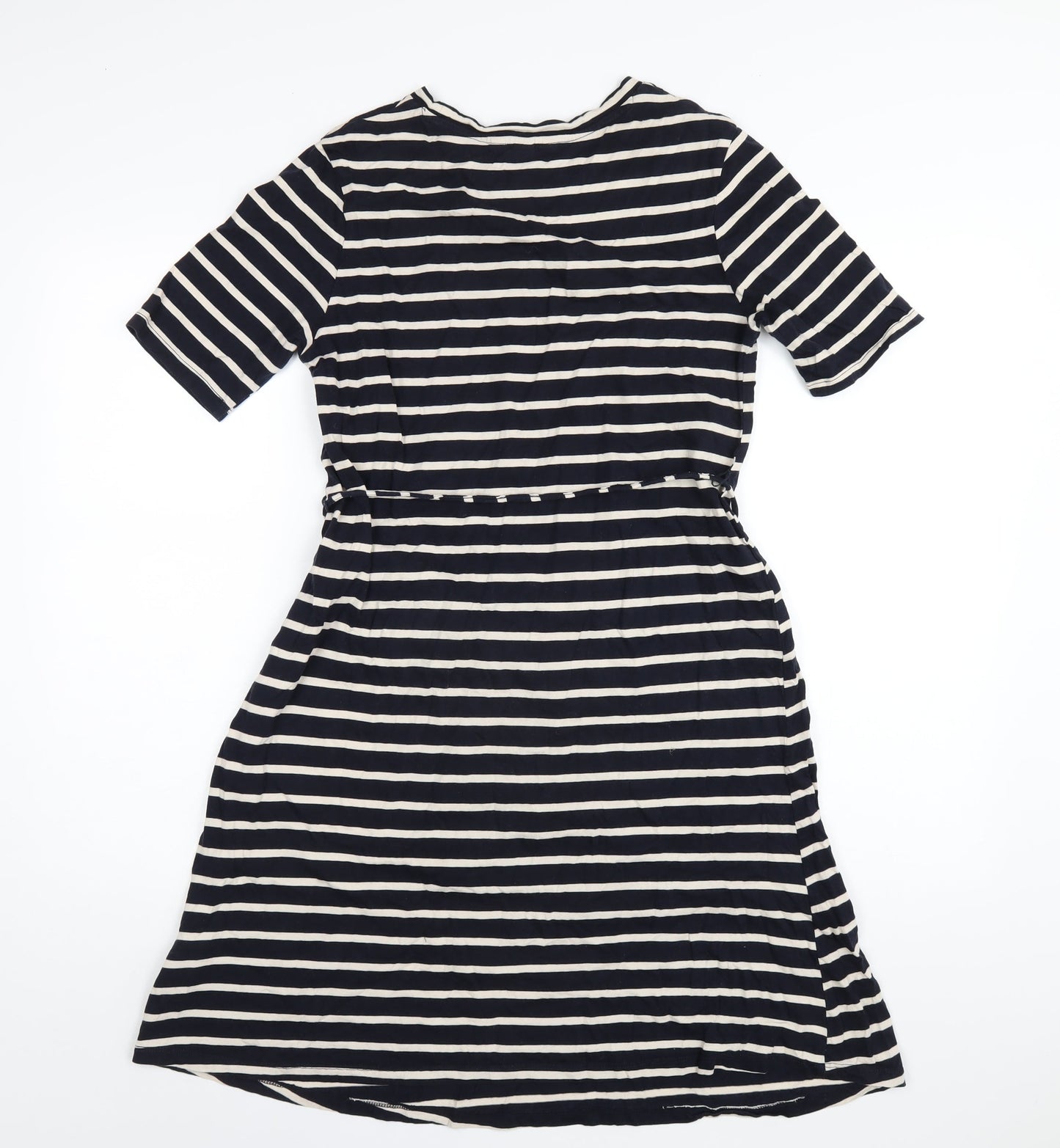 H&M Womens Blue Striped Cotton A-Line Size S Round Neck Pullover