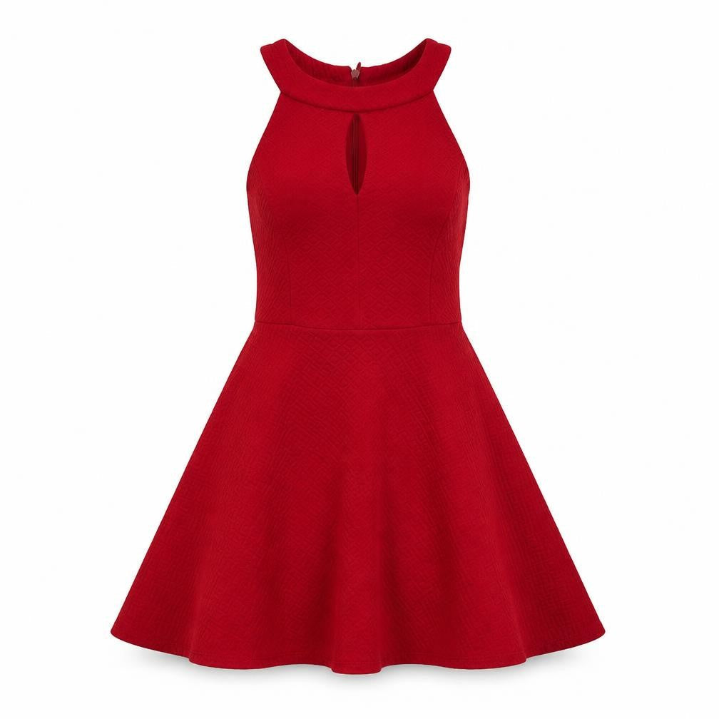 New Look Womens Red Polyester A-Line Size 6 Round Neck Zip