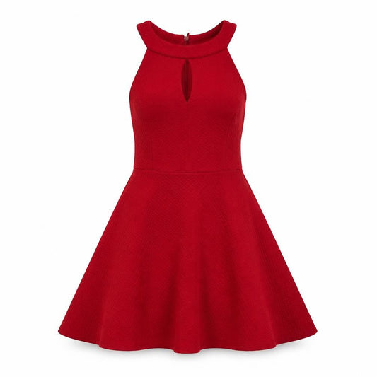 New Look Womens Red Polyester A-Line Size 6 Round Neck Zip
