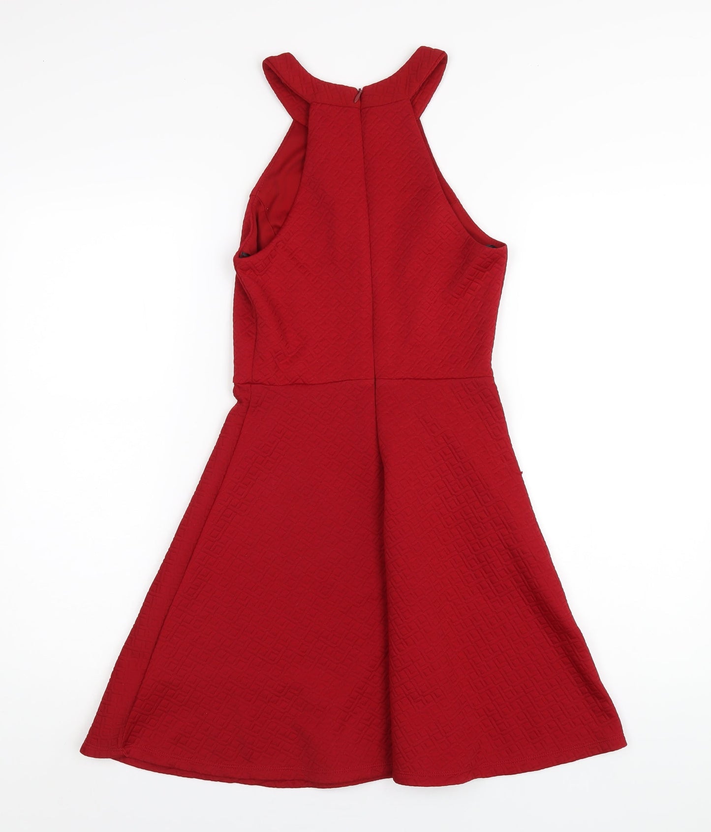 New Look Womens Red Polyester A-Line Size 6 Round Neck Zip