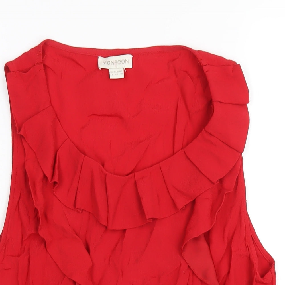 Monsoon Womens Red Viscose Basic Blouse Size 14 Scoop Neck