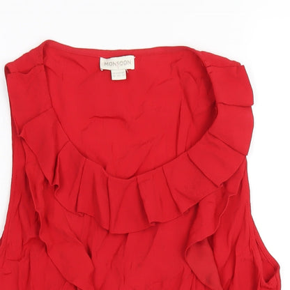 Monsoon Womens Red Viscose Basic Blouse Size 14 Scoop Neck
