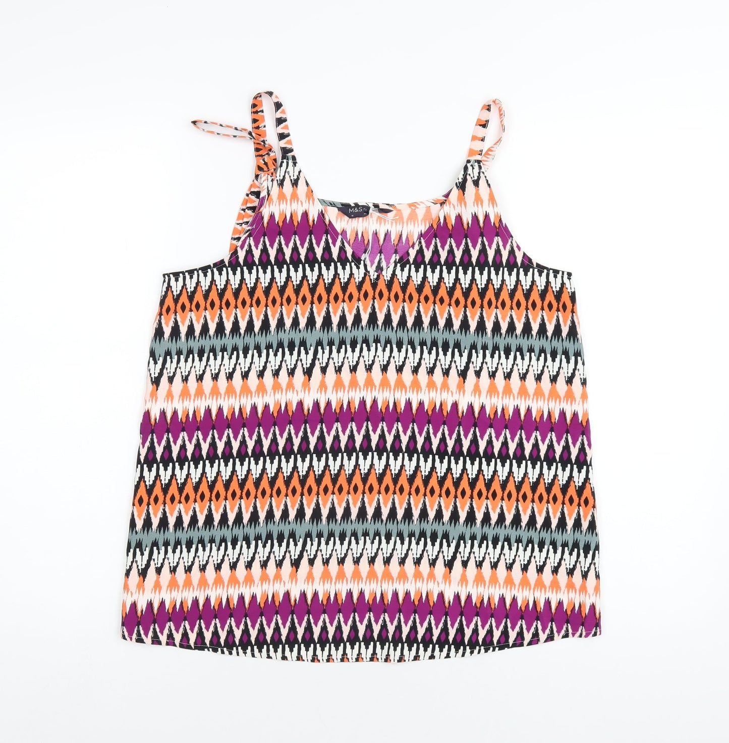 Marks and Spencer Womens Multicoloured Geometric Polyester Camisole T-Shirt Size 10 V-Neck