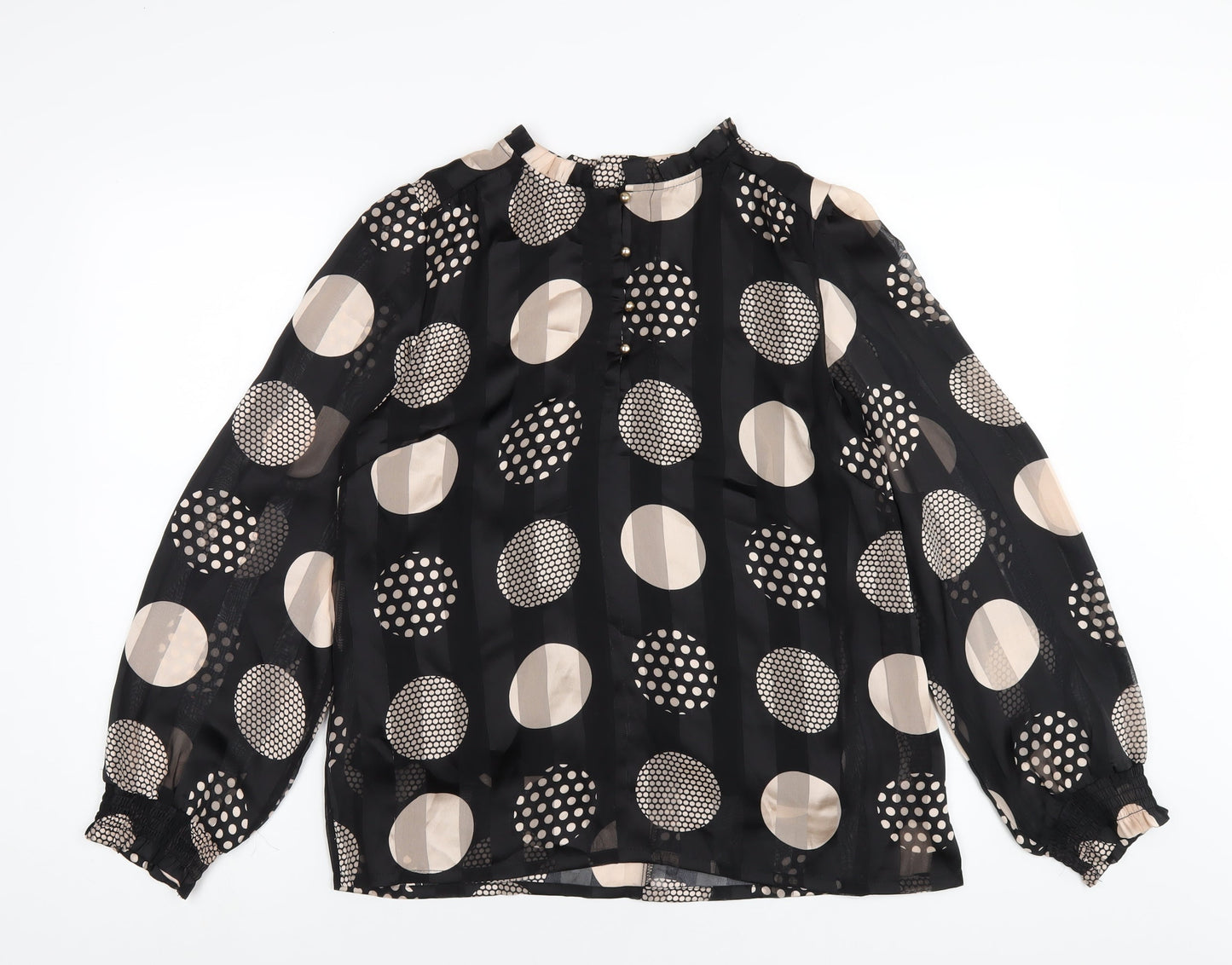 Signature Womens Black Polka Dot Polyester Basic Blouse Size M Round Neck