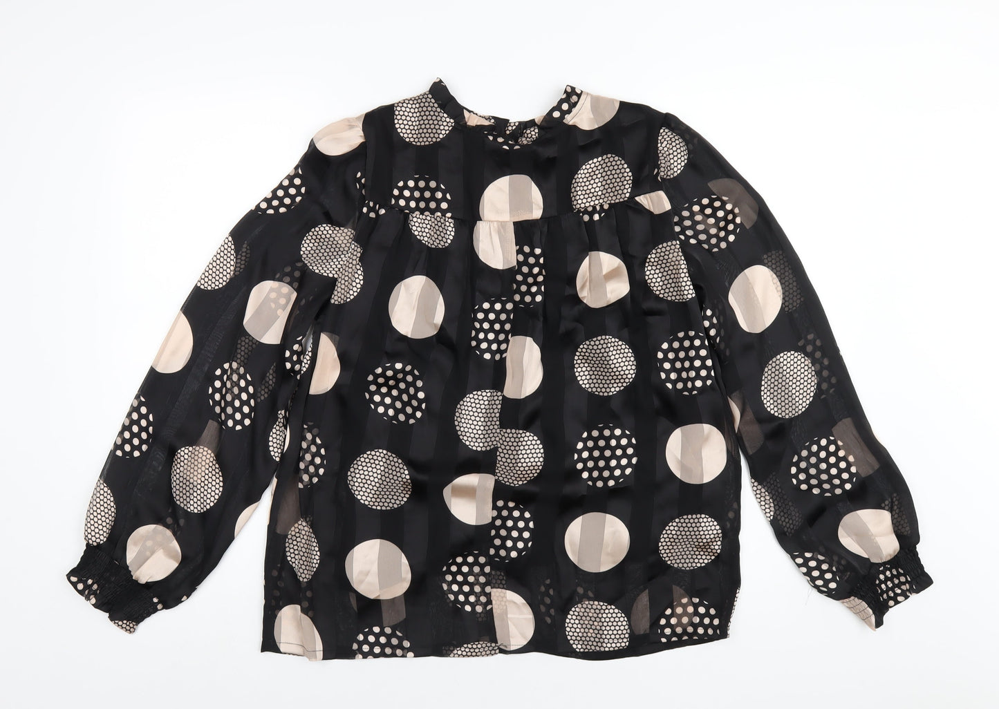 Signature Womens Black Polka Dot Polyester Basic Blouse Size M Round Neck