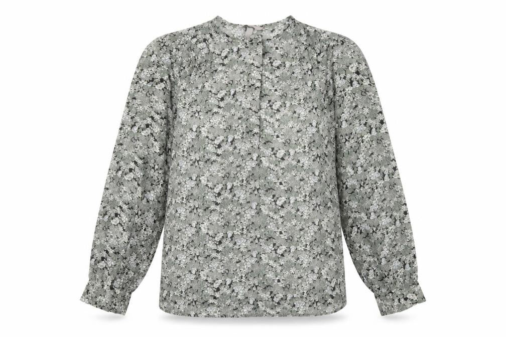 H&M Womens Green Floral Polyester Basic Blouse Size M Round Neck