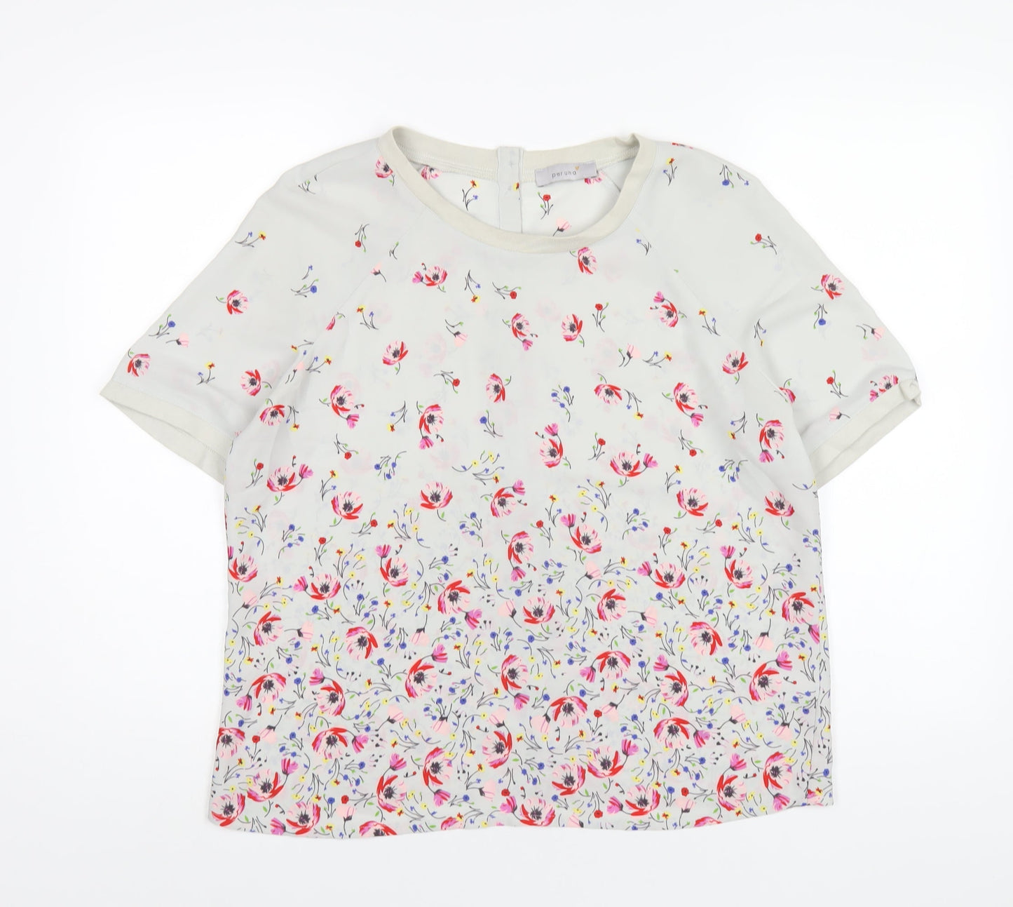 Per Una Womens Grey Floral Polyester Basic T-Shirt Size 14 Round Neck