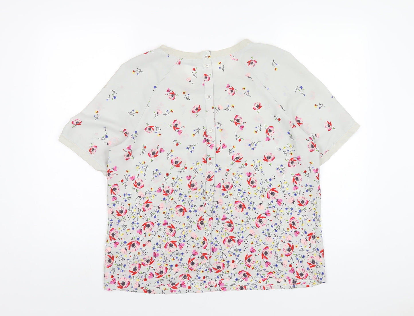 Per Una Womens Grey Floral Polyester Basic T-Shirt Size 14 Round Neck
