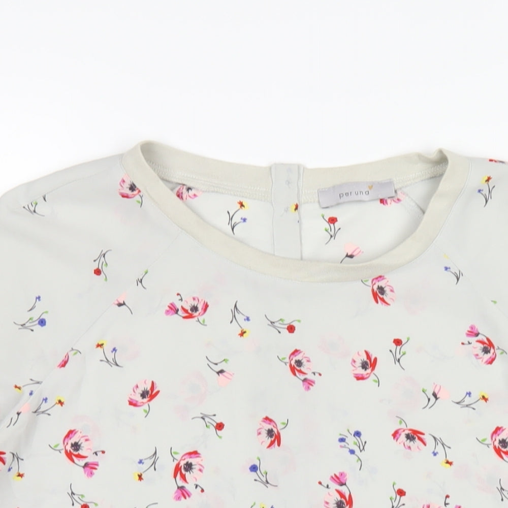 Per Una Womens Grey Floral Polyester Basic T-Shirt Size 14 Round Neck
