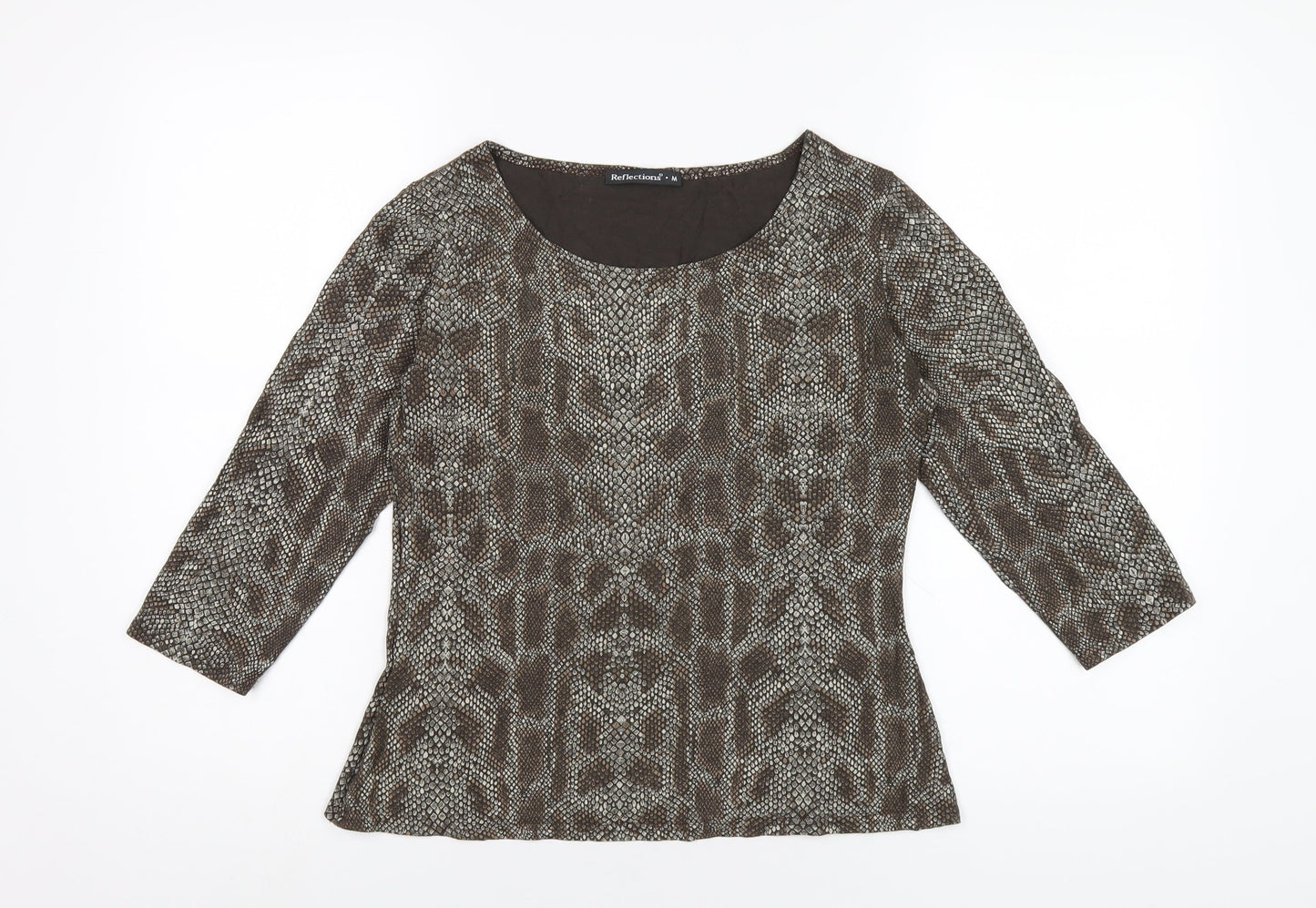 Reflections Womens Brown Animal Print Viscose Basic T-Shirt Size M Round Neck - Snake Print