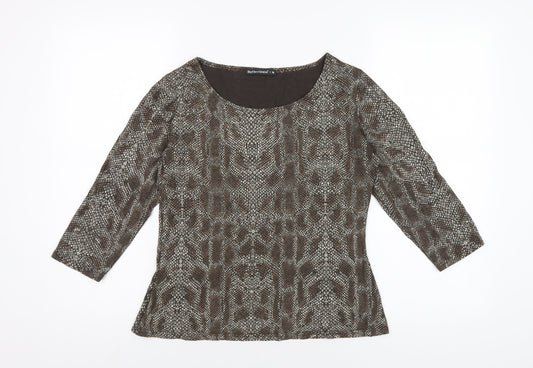 Reflections Womens Brown Animal Print Viscose Basic T-Shirt Size M Round Neck - Snake Print