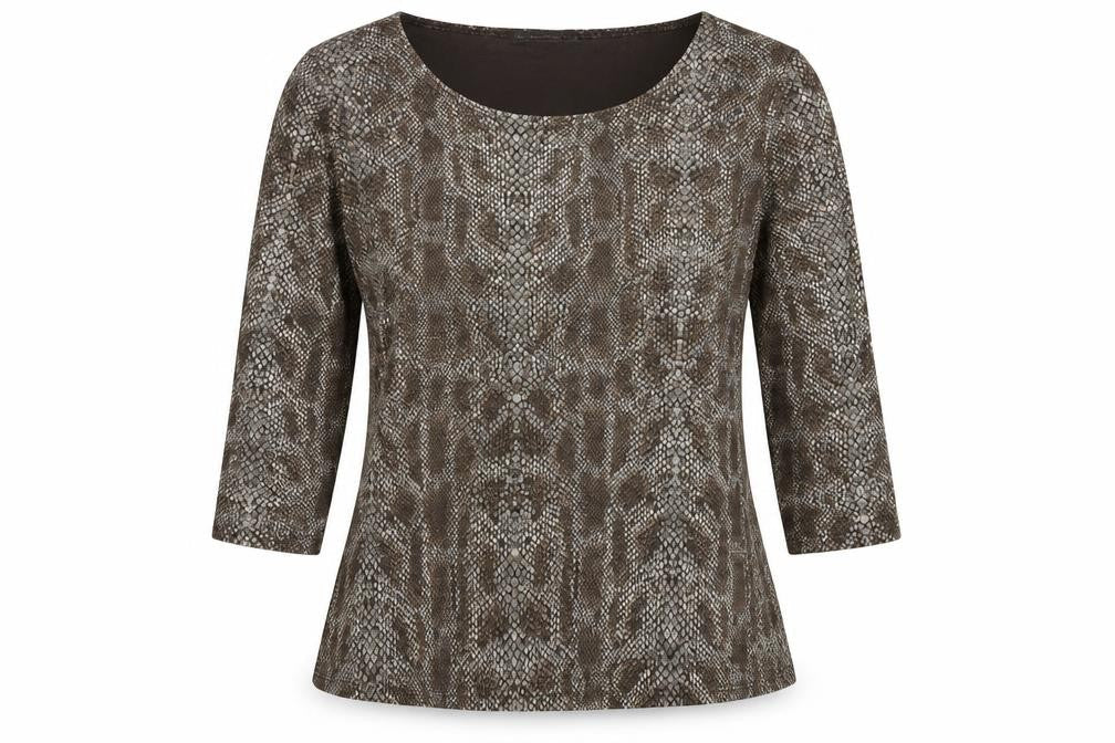 Reflections Womens Brown Animal Print Viscose Basic T-Shirt Size M Round Neck - Snake Print