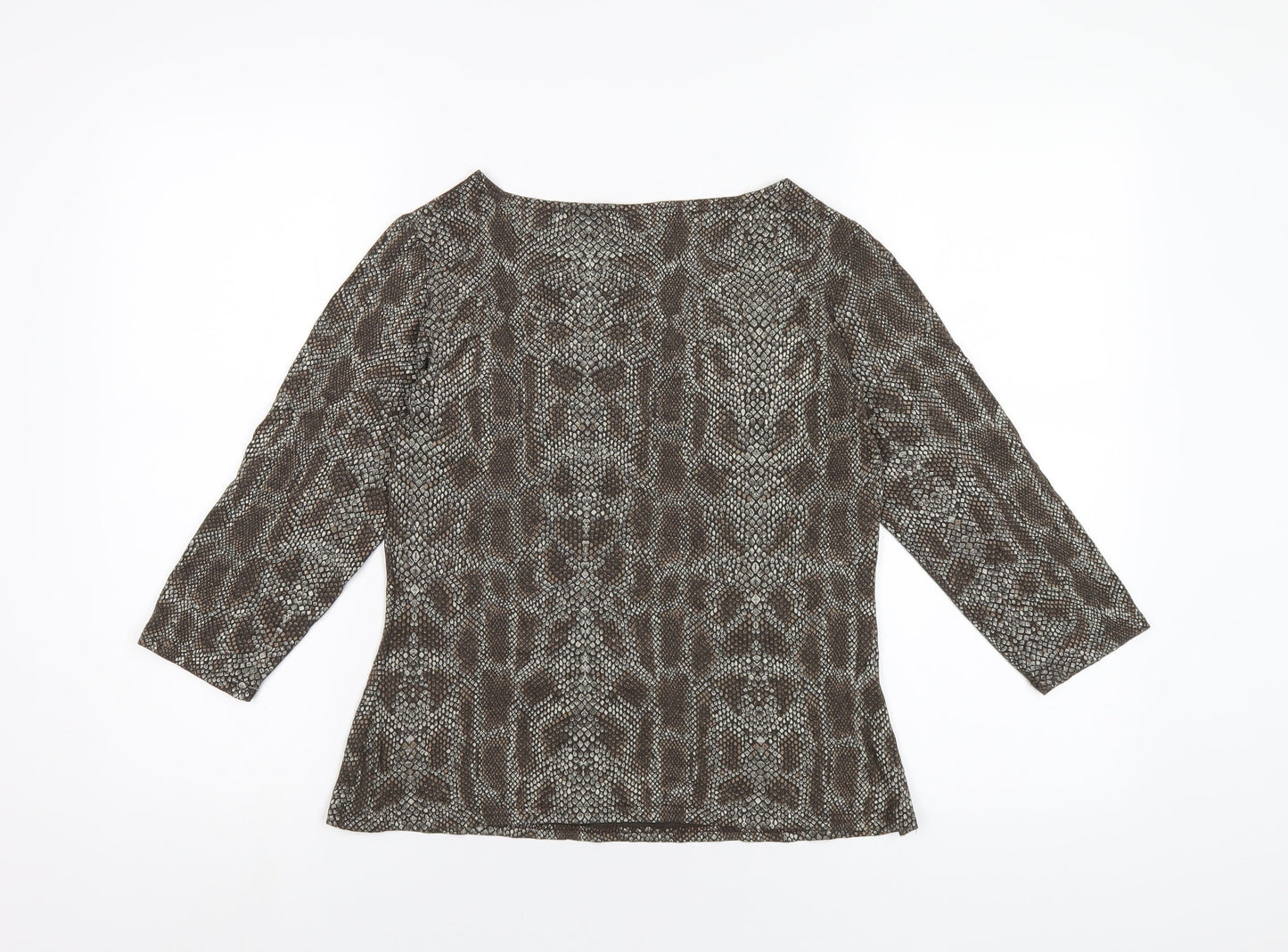 Reflections Womens Brown Animal Print Viscose Basic T-Shirt Size M Round Neck - Snake Print