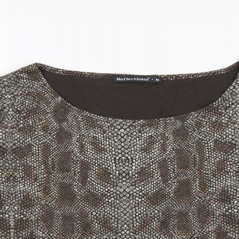 Reflections Womens Brown Animal Print Viscose Basic T-Shirt Size M Round Neck - Snake Print
