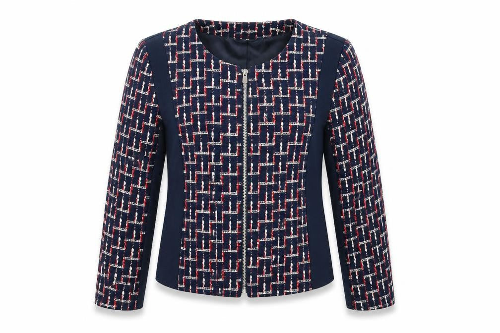 H&M Womens Blue Geometric Jacket Blazer Size 8 Zip