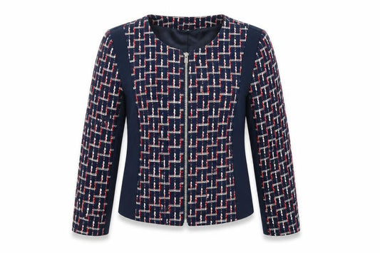 H&M Womens Blue Geometric Jacket Blazer Size 8 Zip