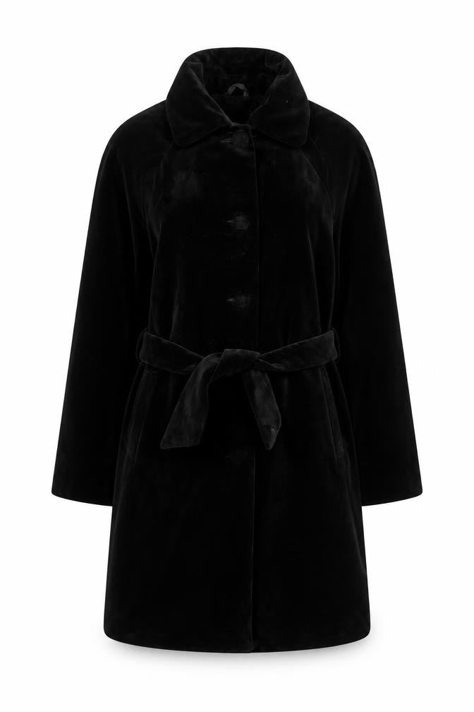 BJHS Womens Black Overcoat Coat Size 10 Button - Belted