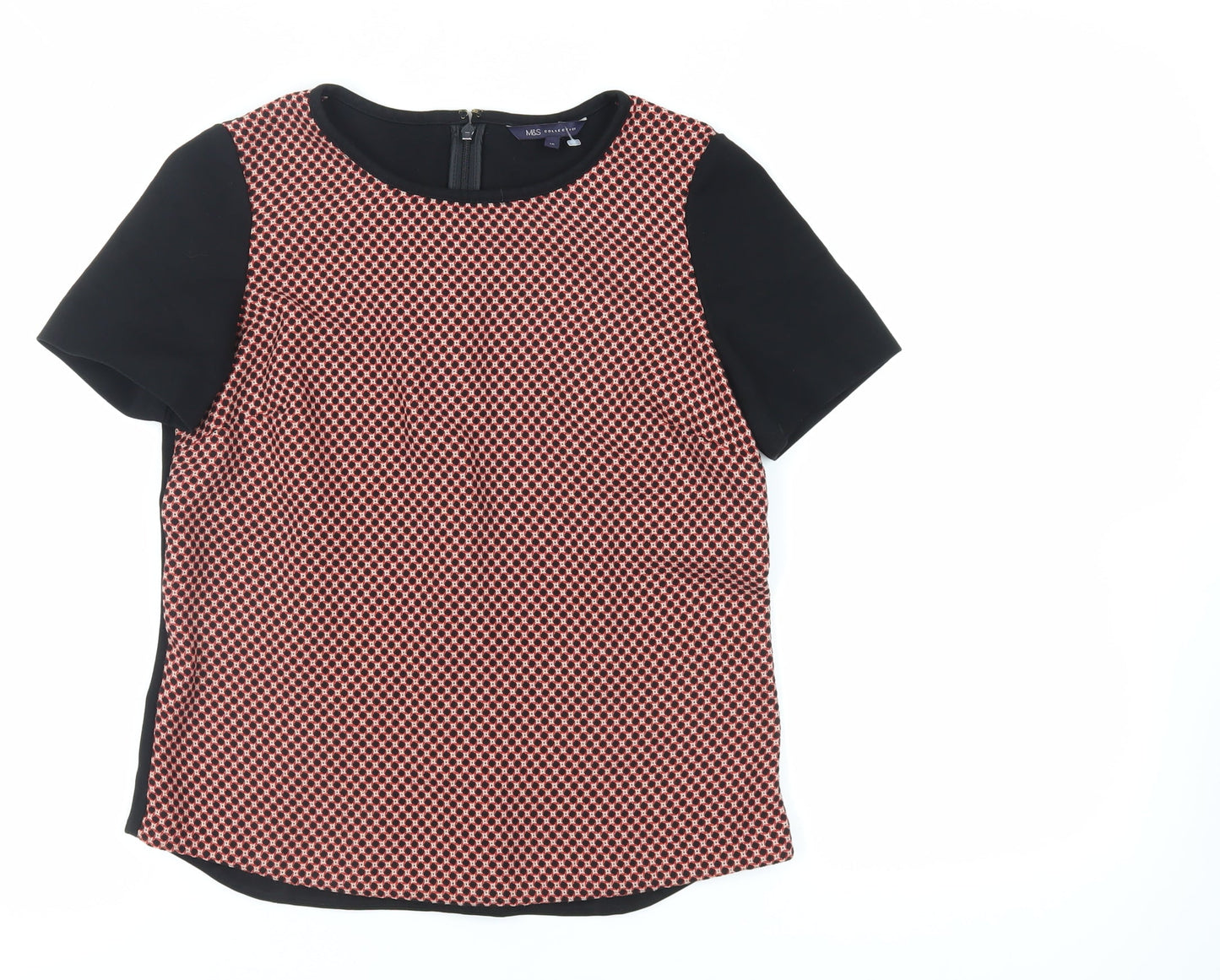 Marks and Spencer Womens Red Geometric Polyester Basic Blouse Size 10 Round Neck