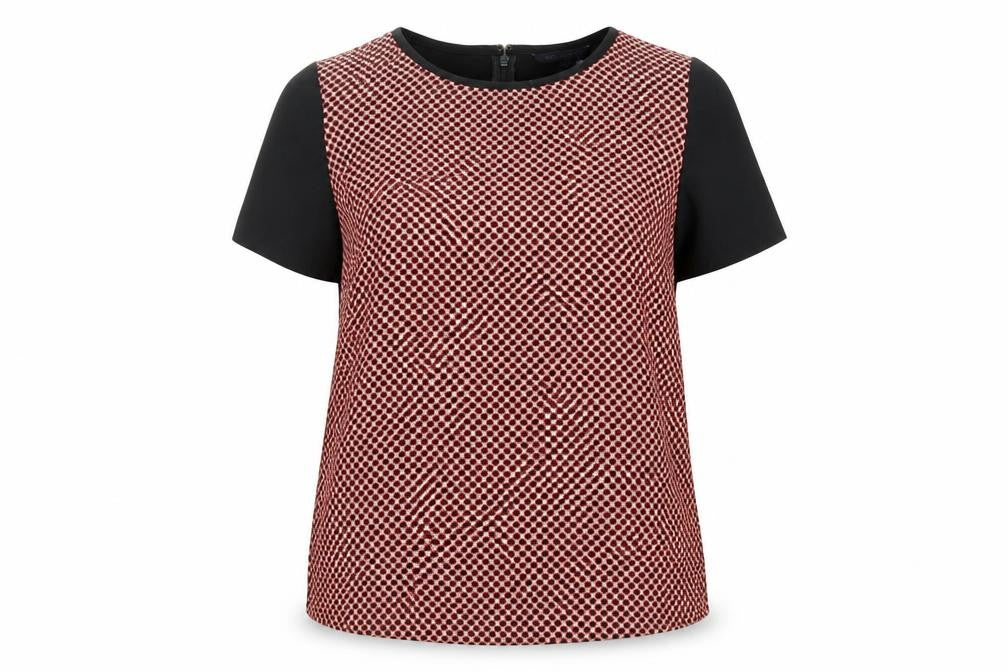 Marks & Spencer Womens Red Geometric Polyester Basic Blouse Size 10 Round Neck