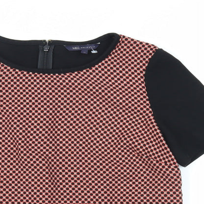 Marks & Spencer Womens Red Geometric Polyester Basic Blouse Size 10 Round Neck