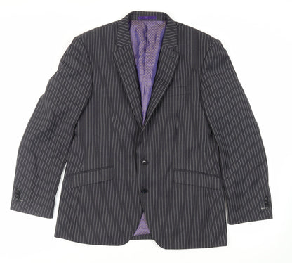 Next Mens Grey Striped Wool Jacket Suit Jacket Size 42 Regular