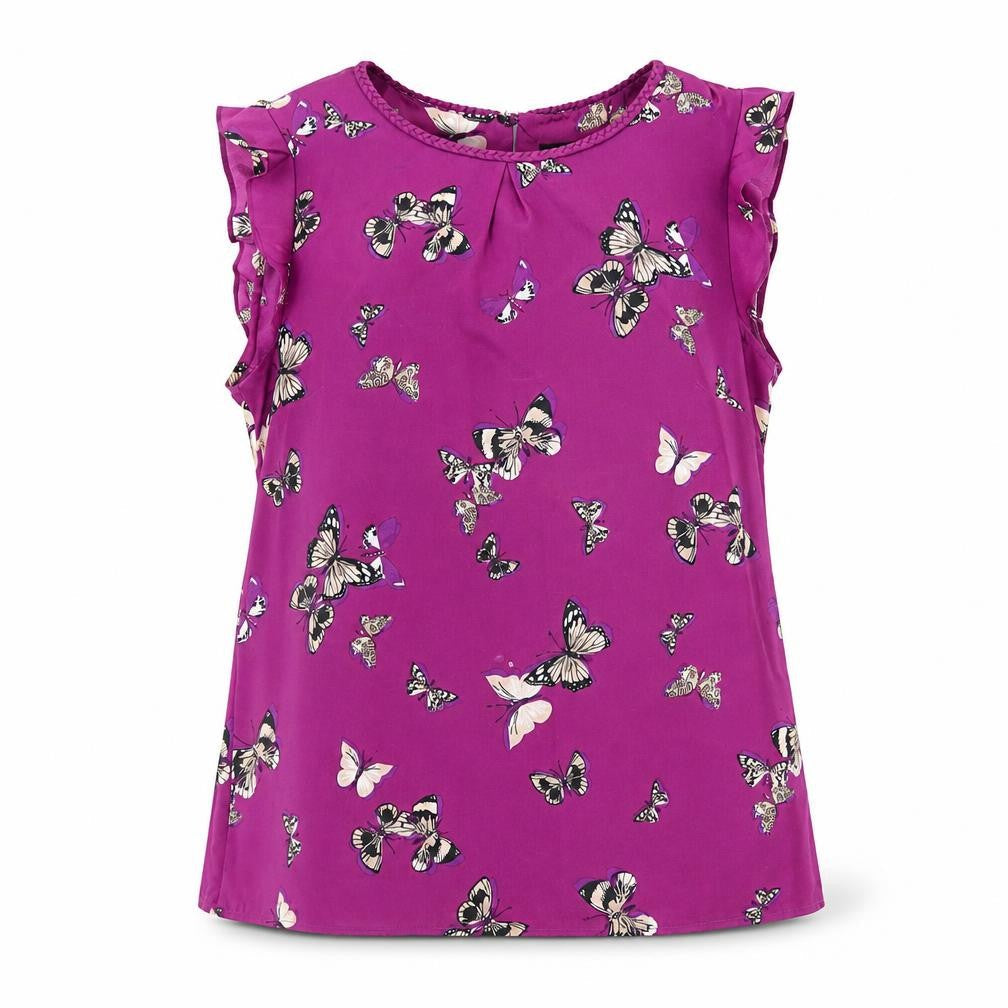 Oasis Womens Purple Geometric Polyester Basic Blouse Size 10 Round Neck - Butterfly Pattern