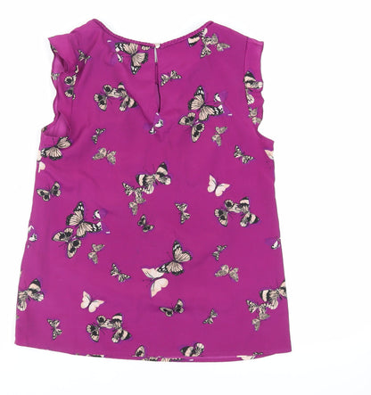 Oasis Womens Purple Geometric Polyester Basic Blouse Size 10 Round Neck - Butterfly Pattern