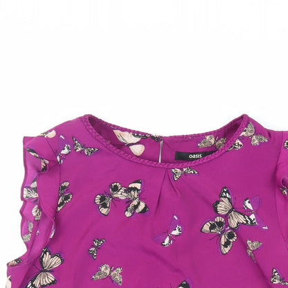 Oasis Womens Purple Geometric Polyester Basic Blouse Size 10 Round Neck - Butterfly Pattern