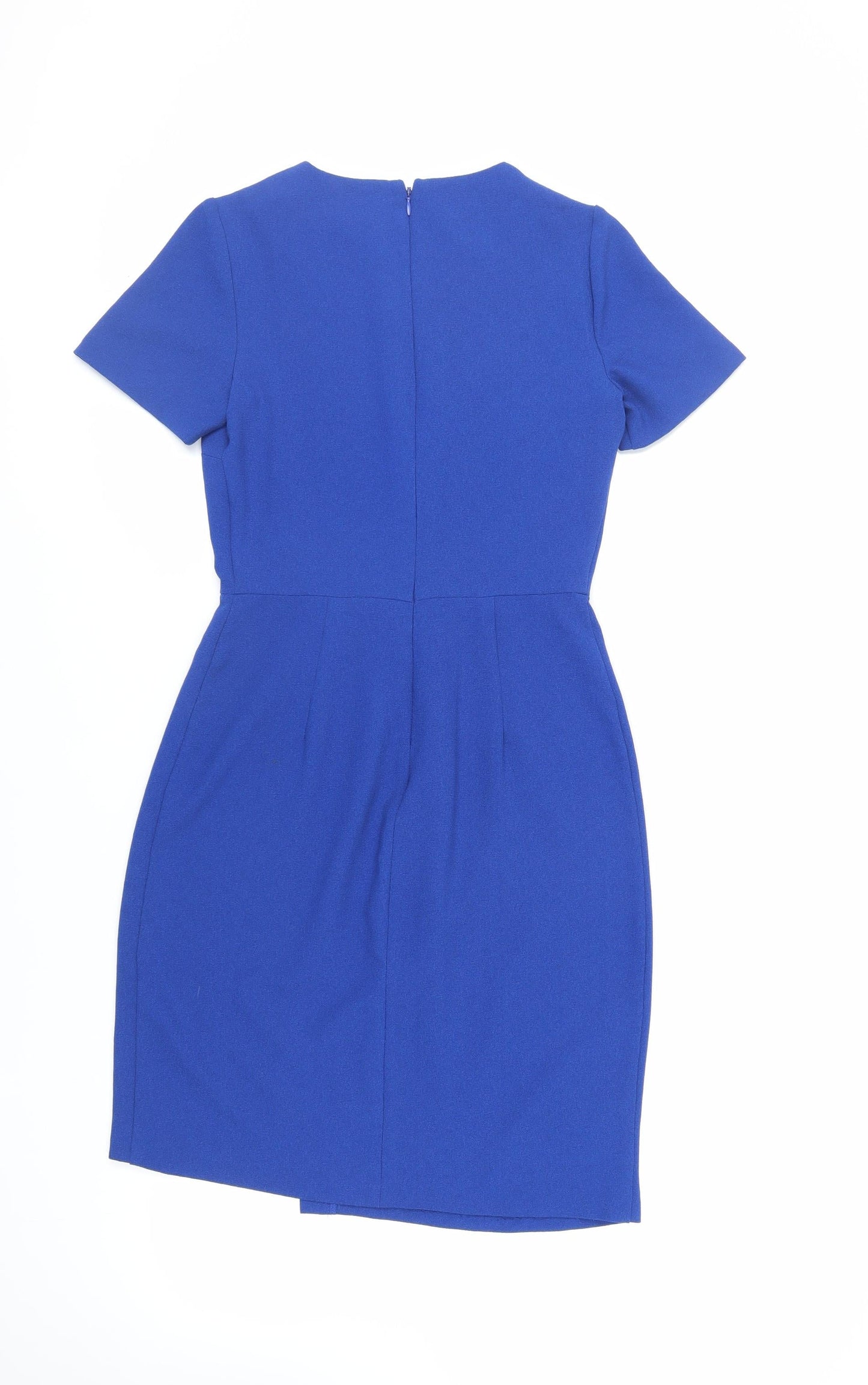 Warehouse Womens Blue Polyester Pencil Dress Size 8 Round Neck Zip