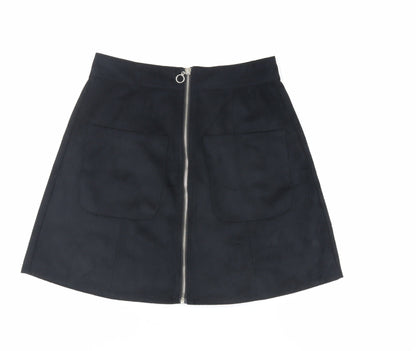 Select Womens Black Polyester Mini Skirt Size 6 Zip - Pockets