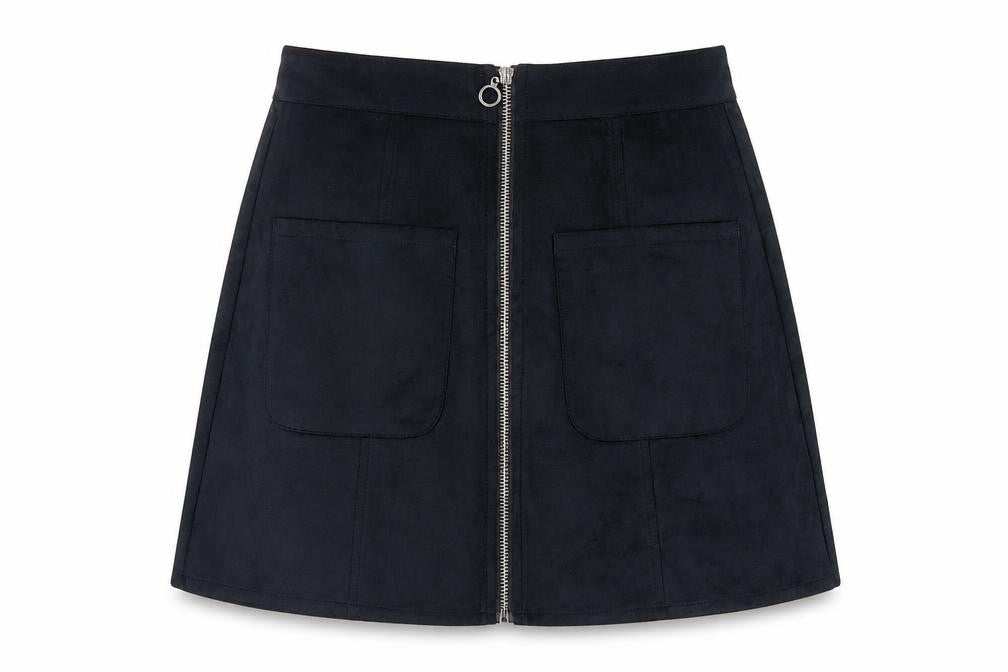 Select Womens Black Polyester Mini Skirt Size 6 Zip - Pockets