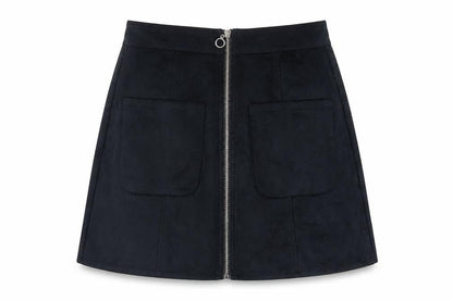 Select Womens Black Polyester Mini Skirt Size 6 Zip - Pockets