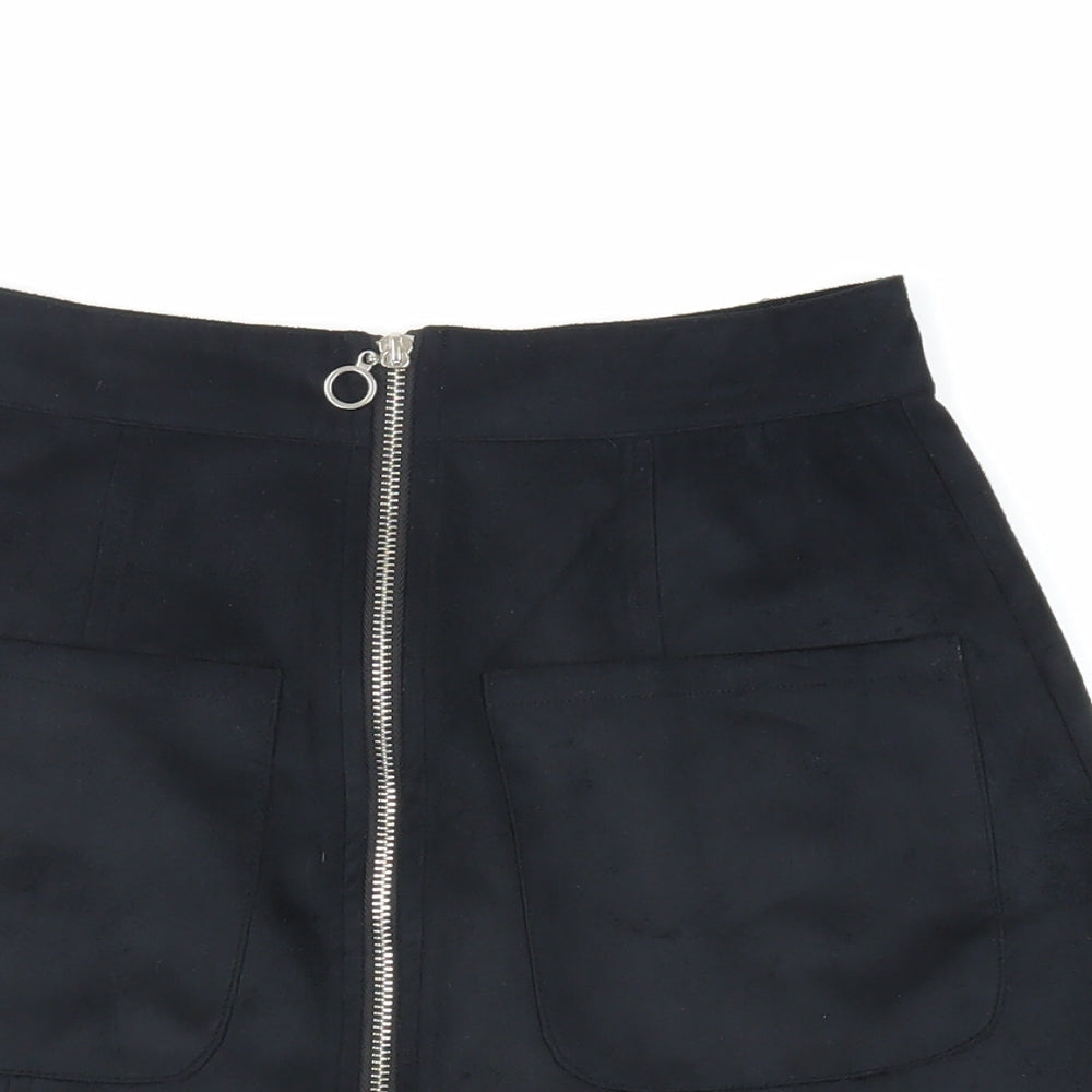 Select Womens Black Polyester Mini Skirt Size 6 Zip - Pockets