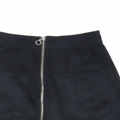 Select Womens Black Polyester Mini Skirt Size 6 Zip - Pockets