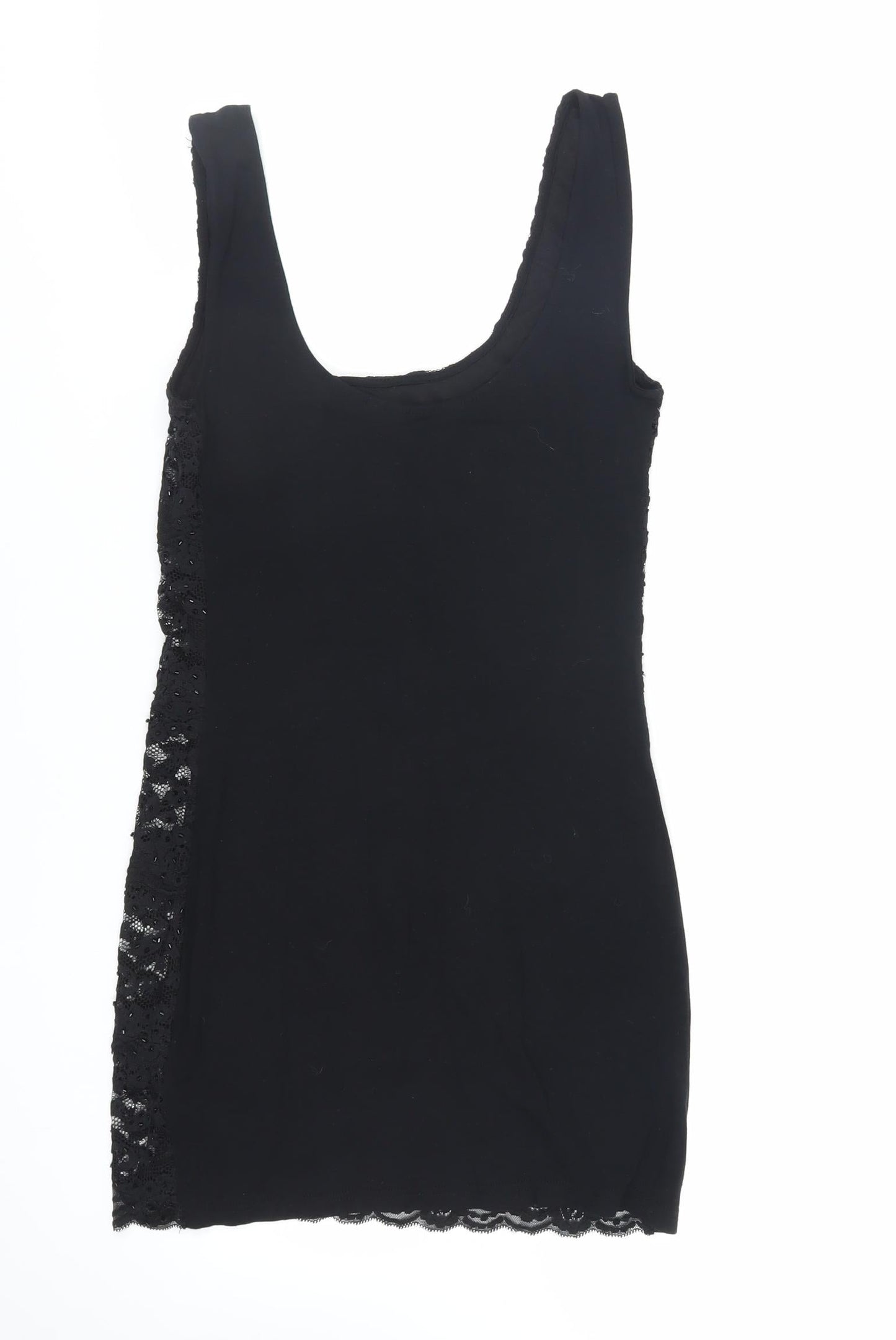 New Look Womens Black Viscose Bodycon Size 12 Scoop Neck Pullover - Lace Front