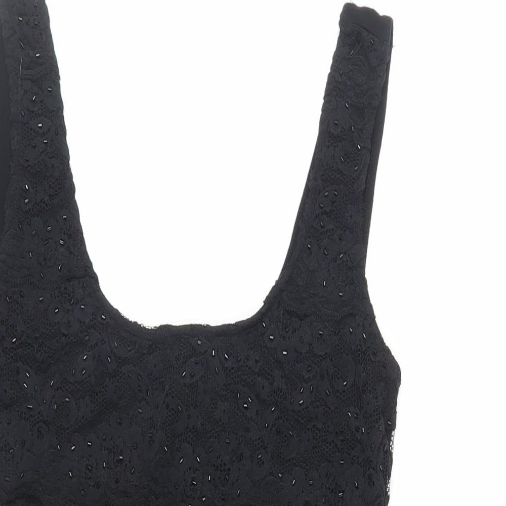 New Look Womens Black Viscose Bodycon Size 12 Scoop Neck Pullover - Lace Front